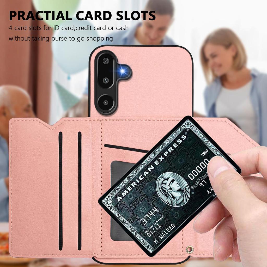 For Samsung Galaxy F16 5G/Galaxy M16 5G Case Card Holder Kickstand Skin-Touch Phone Cover with Wrist Strap