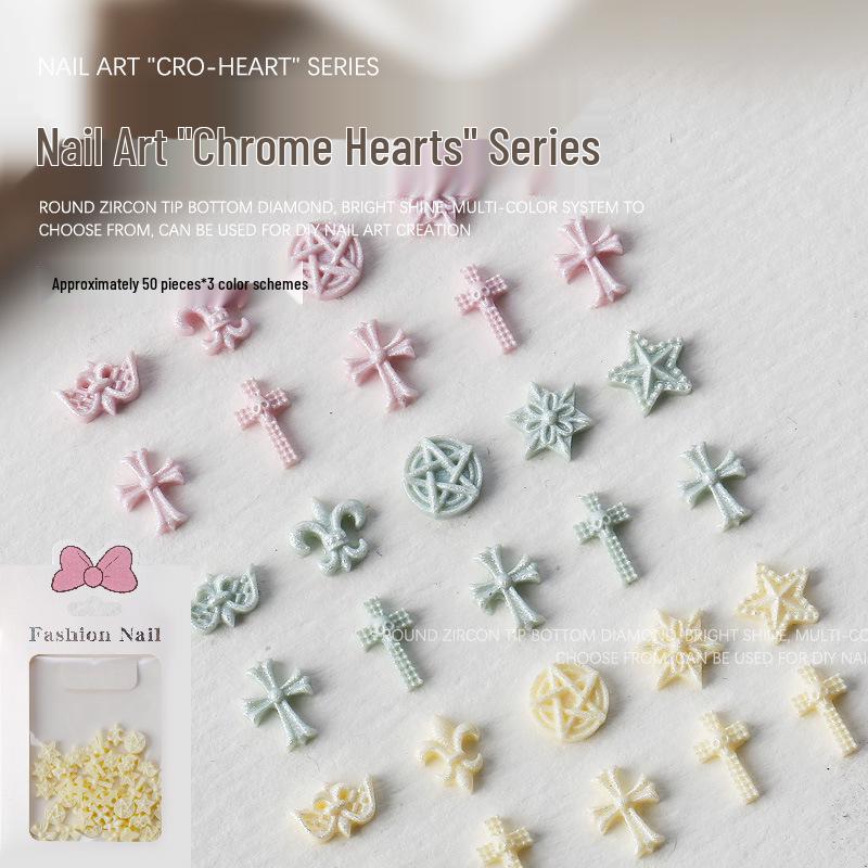 Colorful Cross & Star Chrome Hearts Nail Art Resin Bow Accessories