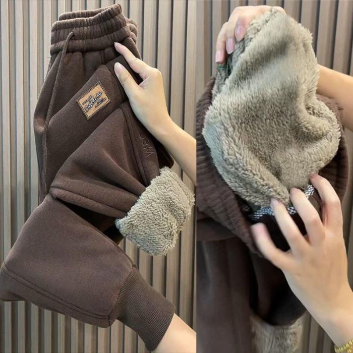 Women s Lambswool Lined Embroidered Harem Joggers - Thick, Warm, Versatile Casual Pants for Winter M