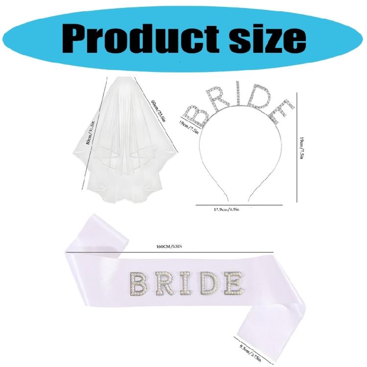 Wedding Day Set Rhinestones Hair Ornament Bridal Veil With Adjustable Shoulder Fasteners