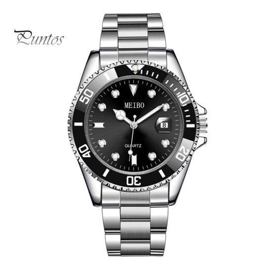 Quartz Watch Men Accurate Round Dial 30m Waterproof Auto Date Shock Resistant Male Chronograph Stainless Steel Strap Wristwatch Automatic Clock