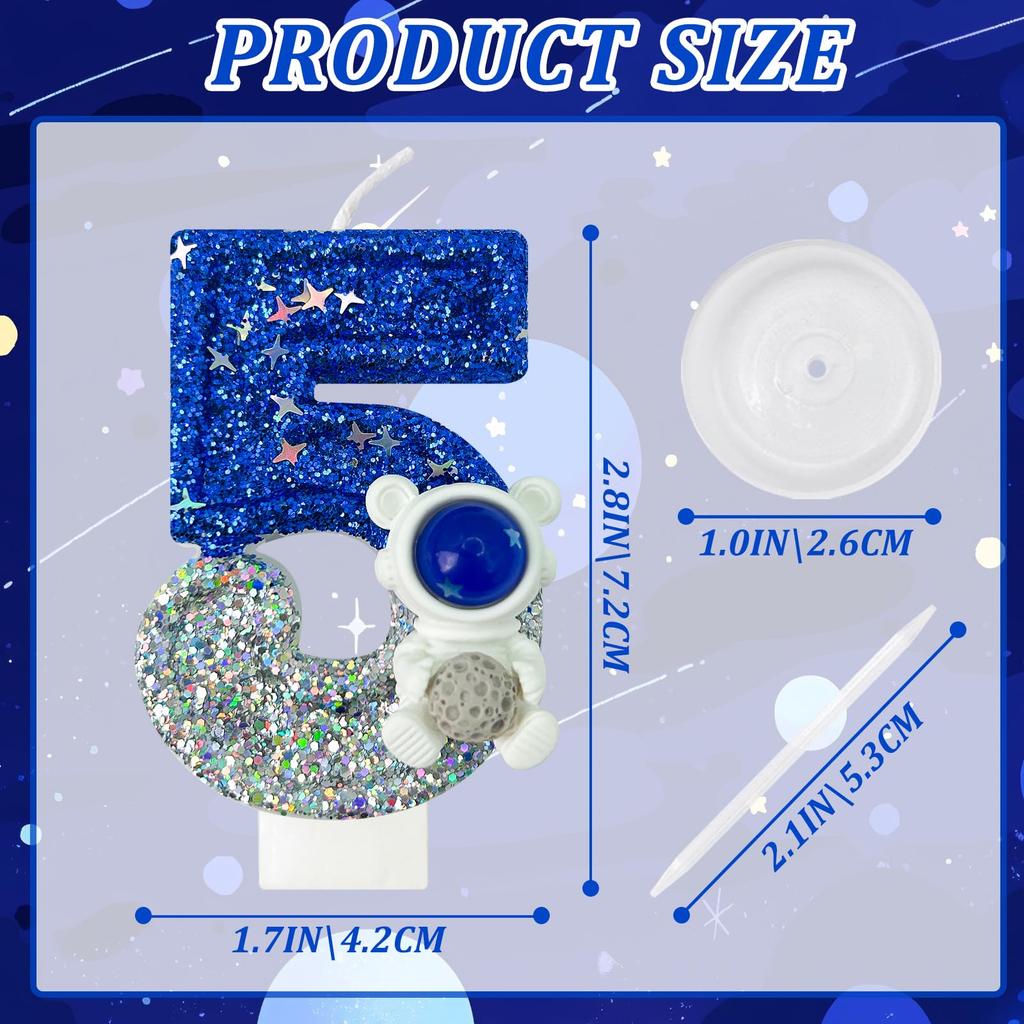 Spaceship Astronaut 0-9 Universe Sparkler Candle for Birthday Cake Boy, Topper for Party Decorations Anniversary Celebrations