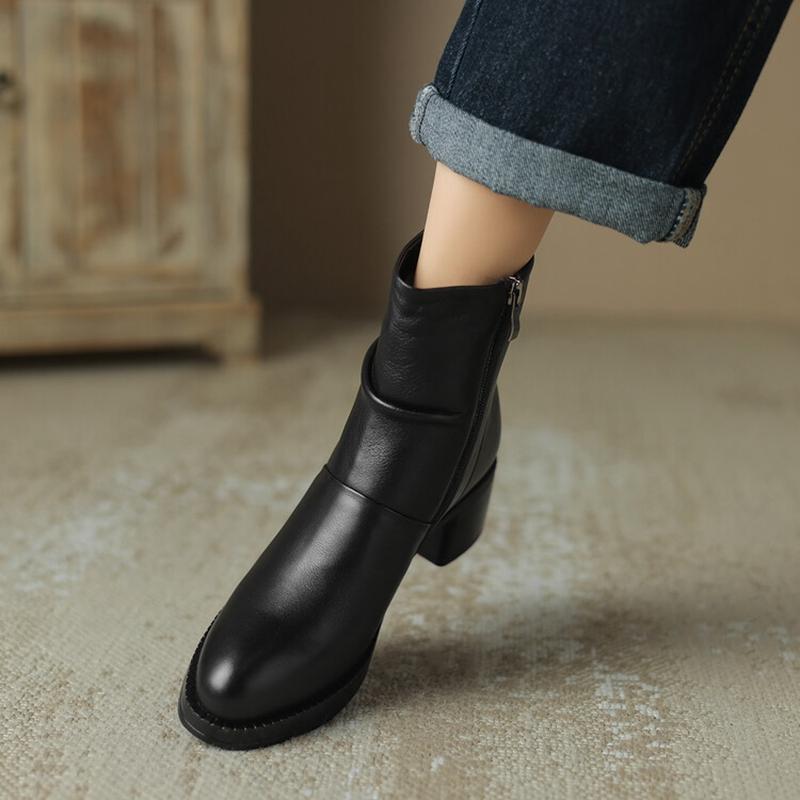 Fashion 2025 New Genuine Leather Fashion Concise Winter Boots Woman Nature Wool Snow Boots Zipper Ladies Platform Shoes Ankle Boots