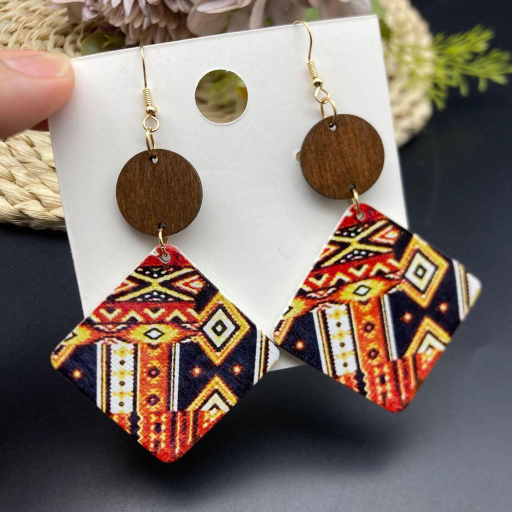 Europejskie Etniczne Geometryczne Drewniane Kolczyki - Retro Moda Wszechstronny Styl