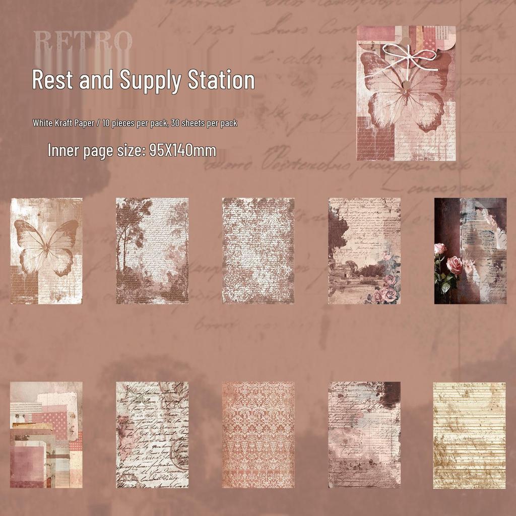 Dark Shadow Retro Imprint Series: 30 Sheets of Textured Aged Theme Paper