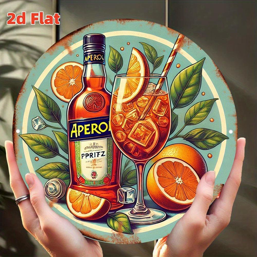 D Flat APEROL SPRITZ CocktailThemed Aluminum Metal Wall Art Round Vibrant Orange Green Citrus Design Bartender Gift