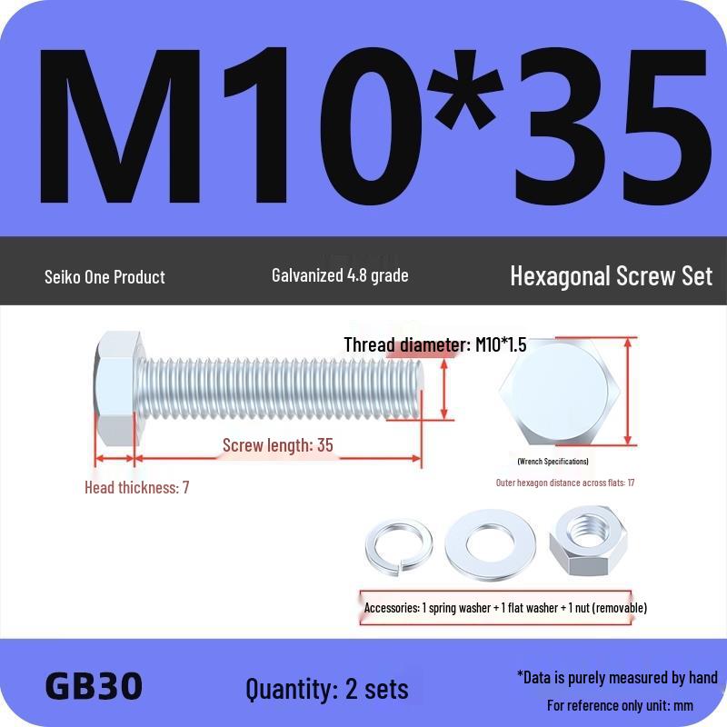 Galvanized Hex Head Bolt & Nut Set - Grade 4.8, Sizes M4 To M30