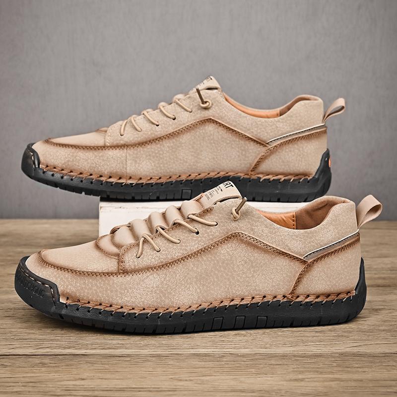 Hand-stitched Leather Shoes for Men Outdoor Light Non-slip Walking Casual Shoes Men Big Size38 48 Slip-On Driving Loafers
