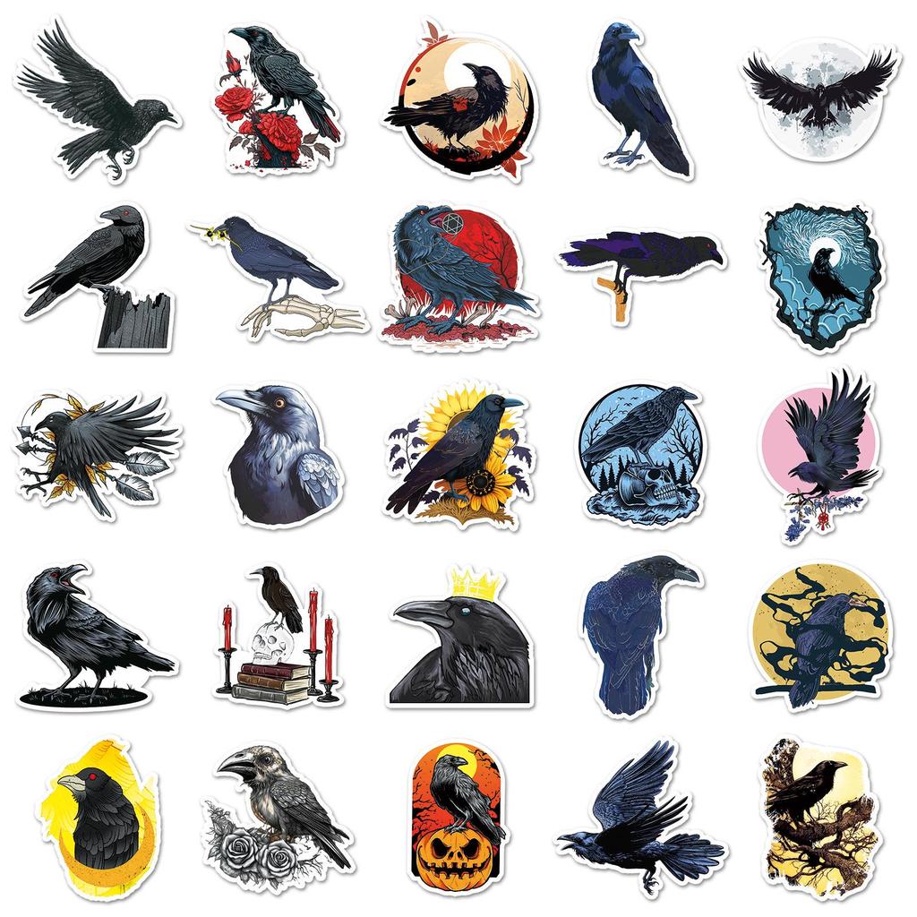 50 Waterproof Dark Animal Stickers: Crow Graffiti Halloween Decor for Phone & Suitcase