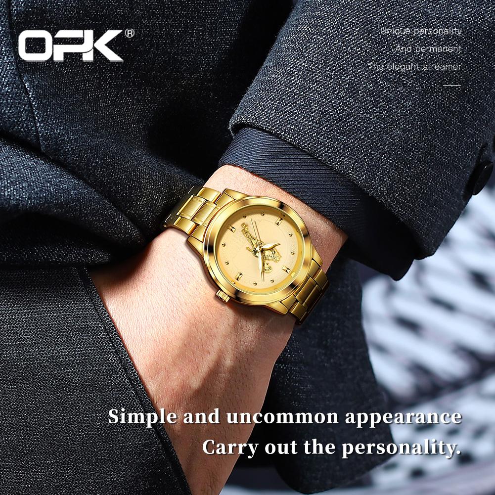 OPK 8141 Original Business Men's Watch Waterproof Luminous Stainless Steel Golden Luxury Classic Quartz Wristwatch for Man New