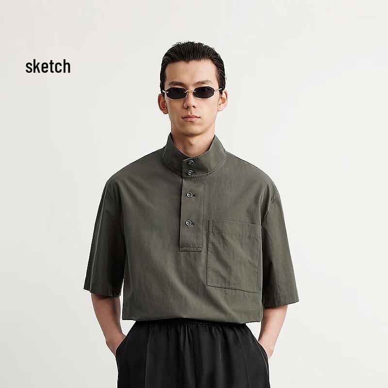 CROQUIS Men's 2025 Summer Loose Stand Collar Short Sleeve Shirt