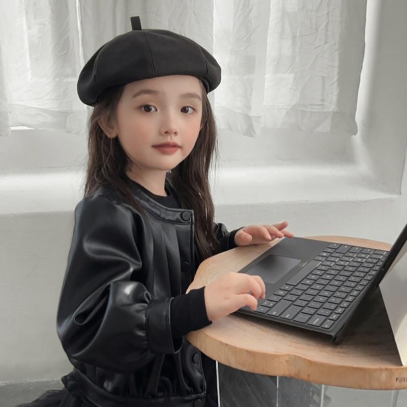 Béret Fille Bébé Chapeau de Peintre Laine Enfants Chapeau Octogonal Couleur Unie Chapeau Enfant