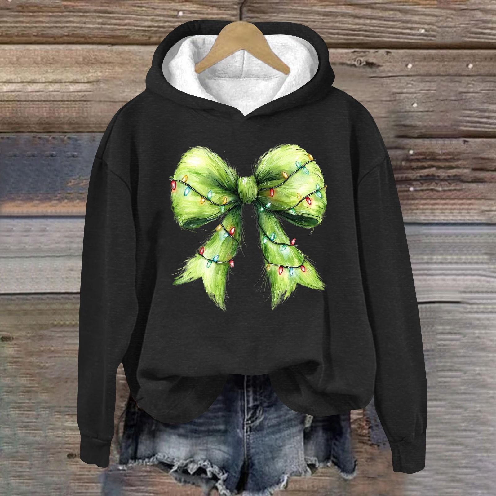 

Женская модная повседневная толстовка с капюшоном и длинным рукавом с рождественским принтом и круглым вырезом XXXL чёрный