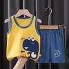 Cotton Kids Summer Sleeveless Shorts Set With Animal Cartoon Prints For Boys And Girls