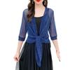 Women Shawl Coat V-neck 3/4 Sleeve Lace-up Thin Coat Solid Color Strappy Design Regular Fit Top Cocktail Party Wear