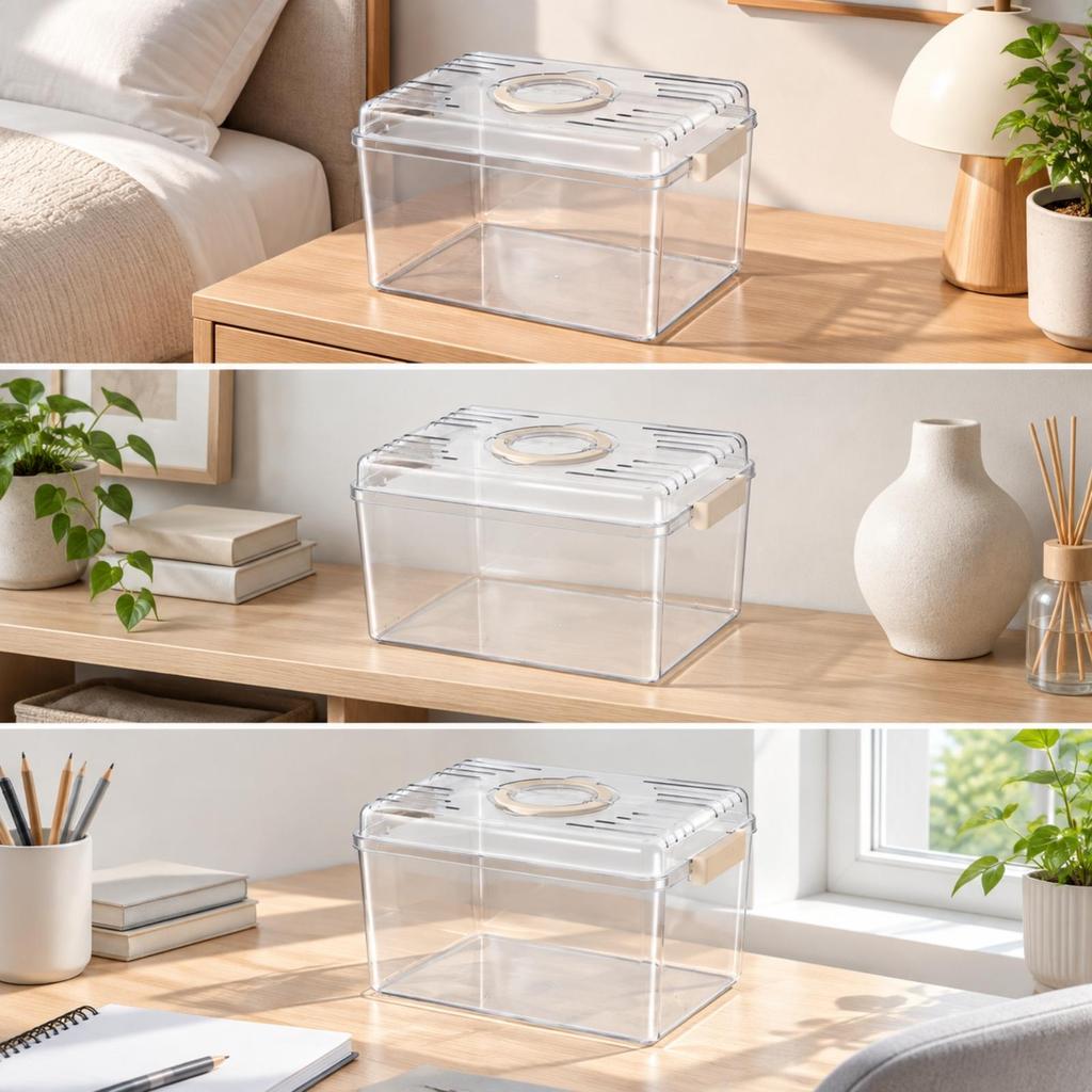 Transparent Animal Container with Ventilated Lid Disinfectable