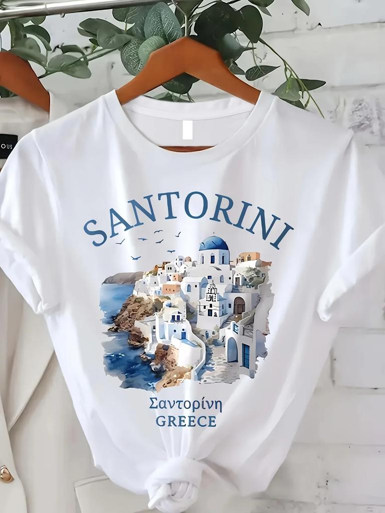 Venice Italy Graphic TShirt Casual Short Sleeve Polyester Knit Fabric with Round Neck Cartoon Print Venice Italy Region Tee