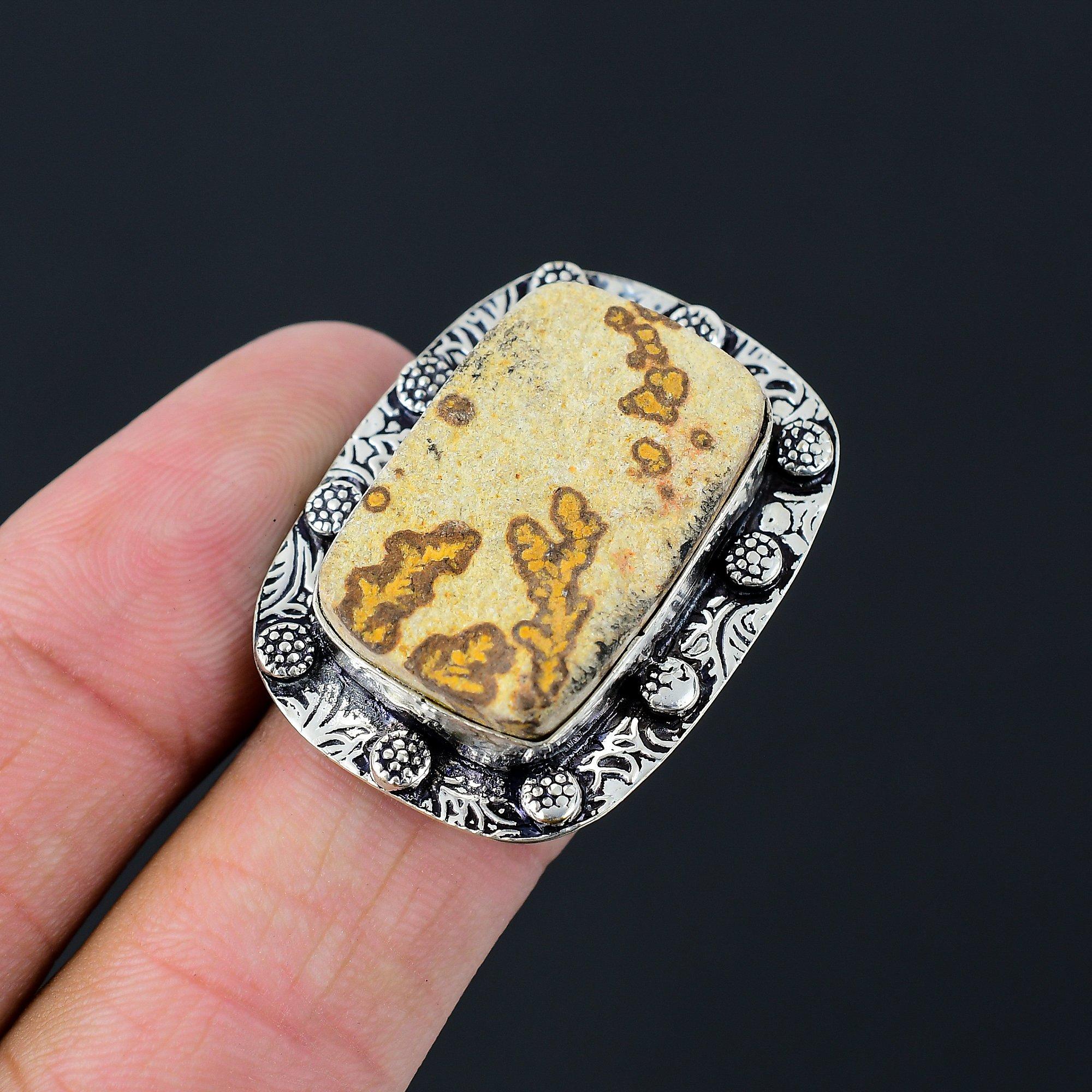 Sterling Silver Psilomelane Dendrite Stone Handcrafted Promise Sister Ring US 6 6