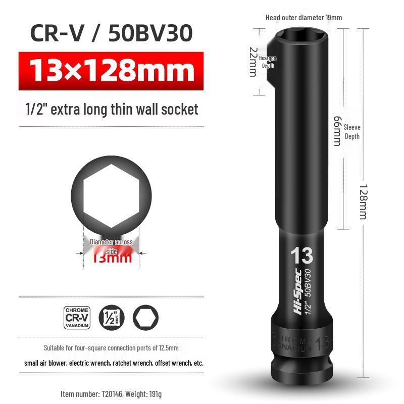 Extended Thin-Walled Hex Deep Impact Socket 8mm for Electric Wrench