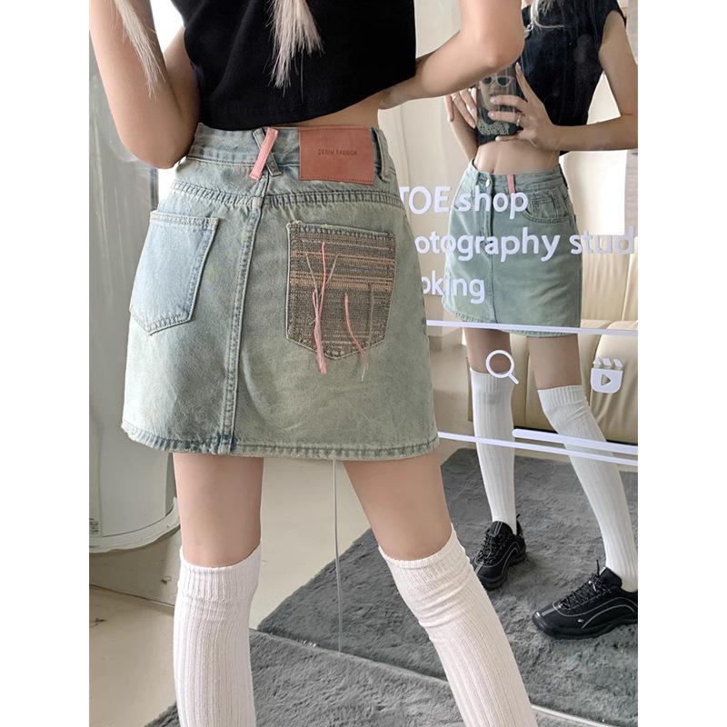 Women's Retro High Waist Denim Midi Skirt - Summer A-line Slim Fit