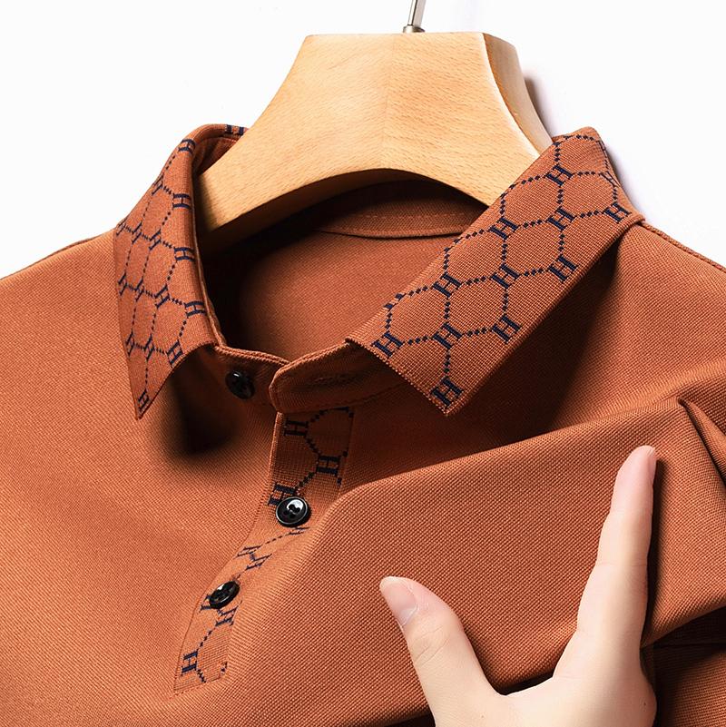 Original Design Men'S Polo Shirt Letter Jacquard Long Sleeve Autumn Lapel T-Shirt Business Classic Casual Fashion Trend Menswear