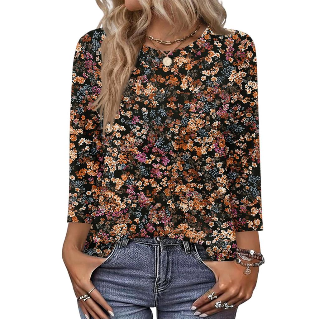 343/4 Sleeve Shirts For Women Cute Print Graphic Tees Blouses Casual Plus Size Basic Tops Pullover