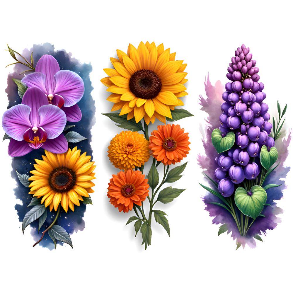 3pcs Temporary Tattoo Floral Tattoos Realistic Temporary Tattoos Nature Designs Flower Patterns For Adult Male Back