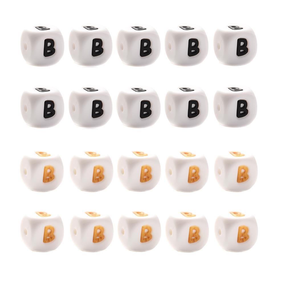 10Pcs 12mm Silicone Beads Letters Golden Black English Alphabet Letter Bead Bpa Free Material for Diy Chew Necklace Teether Toys