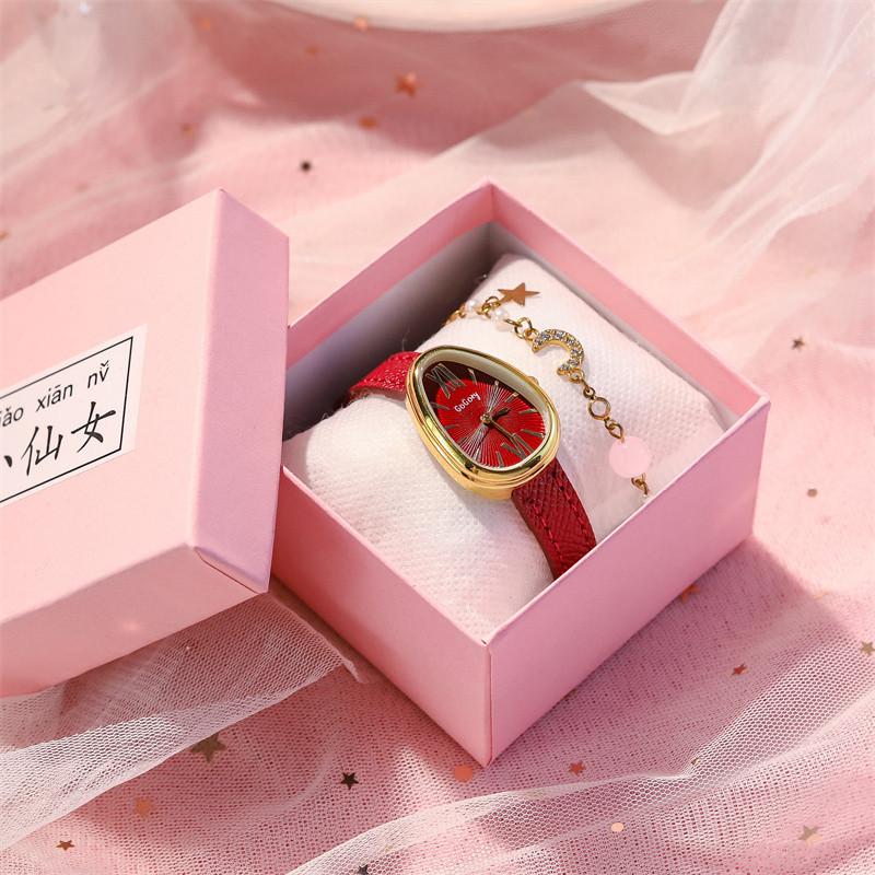 Nordic Style Women's Leather Watch Women's Retro Temperament Design Senior Sense Student Niche French Light Luxury Oval