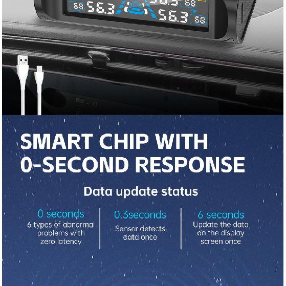 USB/Solar TPMS Temperature Monitor with 4 External Sensors Digital LCD Display 0-6.8Bar T21 Tire Pressure Gauge Car Tyre Monitor