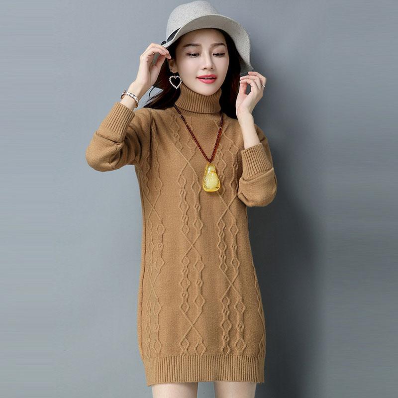 

Женский свитер Осенне-зимний свитер Пуловер Водолазка Трикотаж Свободный свитер средней длины Трендовый свитер L хаки