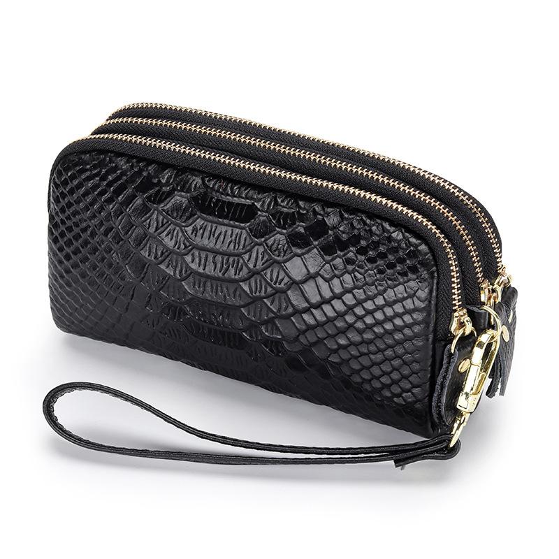 Genuine Leather Women Wallet Long Zipper Wristlet Bag Fashion Crocodile Lady Clutch Coin Purse Mobile Phone Bag Money Clip