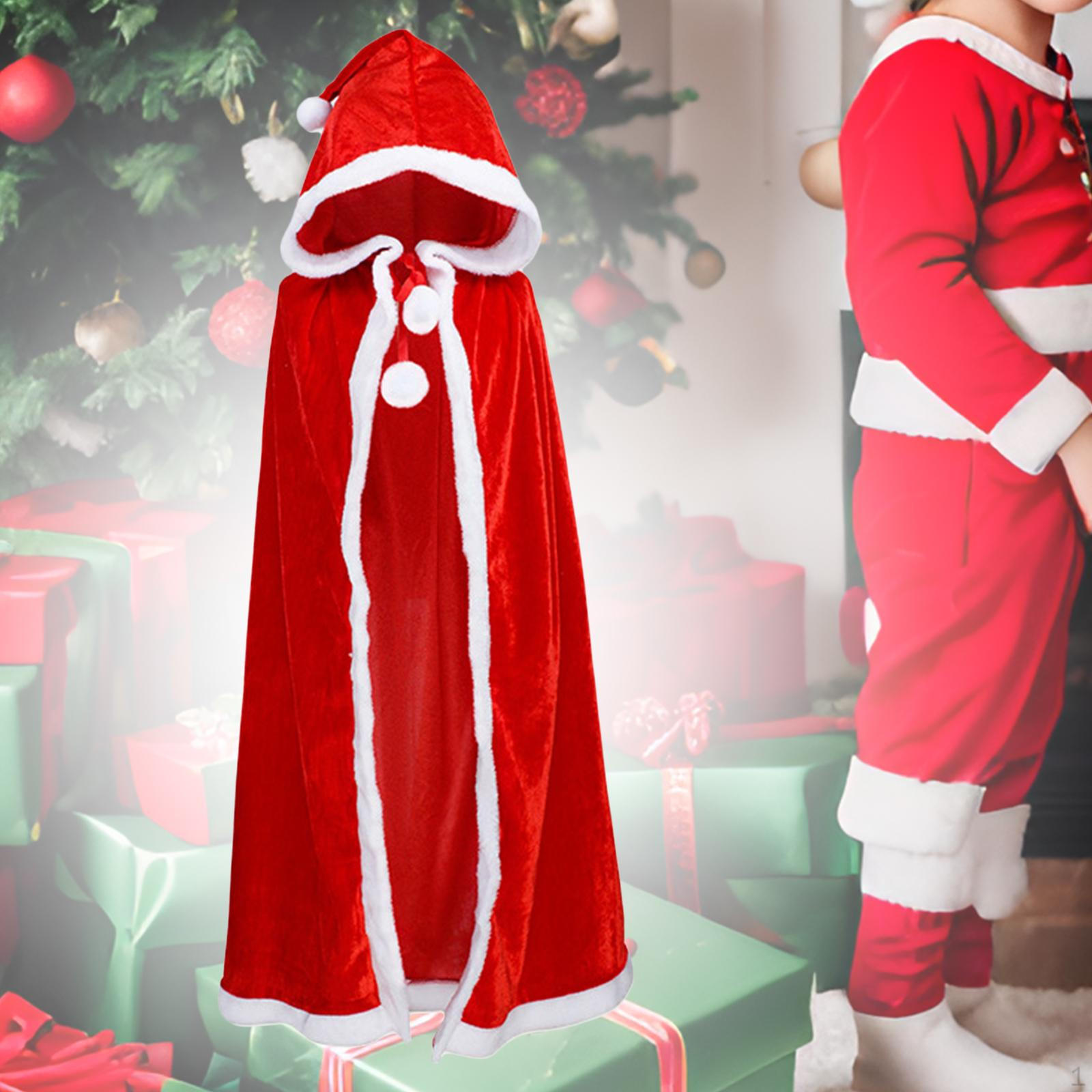 

Christmas Cape, Santa Claus Robe, Wearable Red Velvet Cape with Hood for Theme Party, 60cm