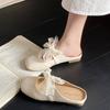 French sandals bow lace bag head half slippers women's summer wear 2025 new square head Mary Jane single shoes