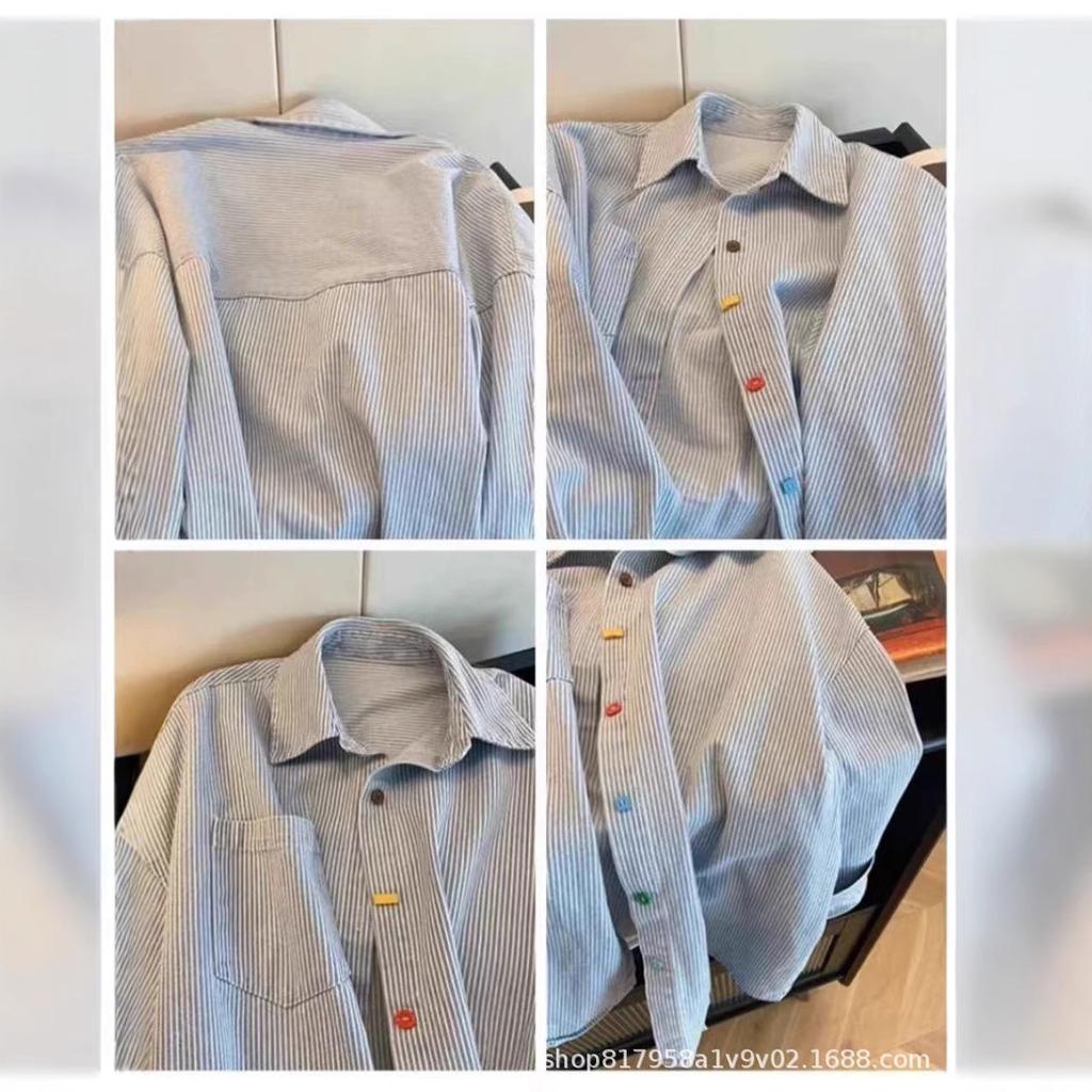 Retro Blue Striped Women's Long Sleeve Top - Spring 2025 Collection