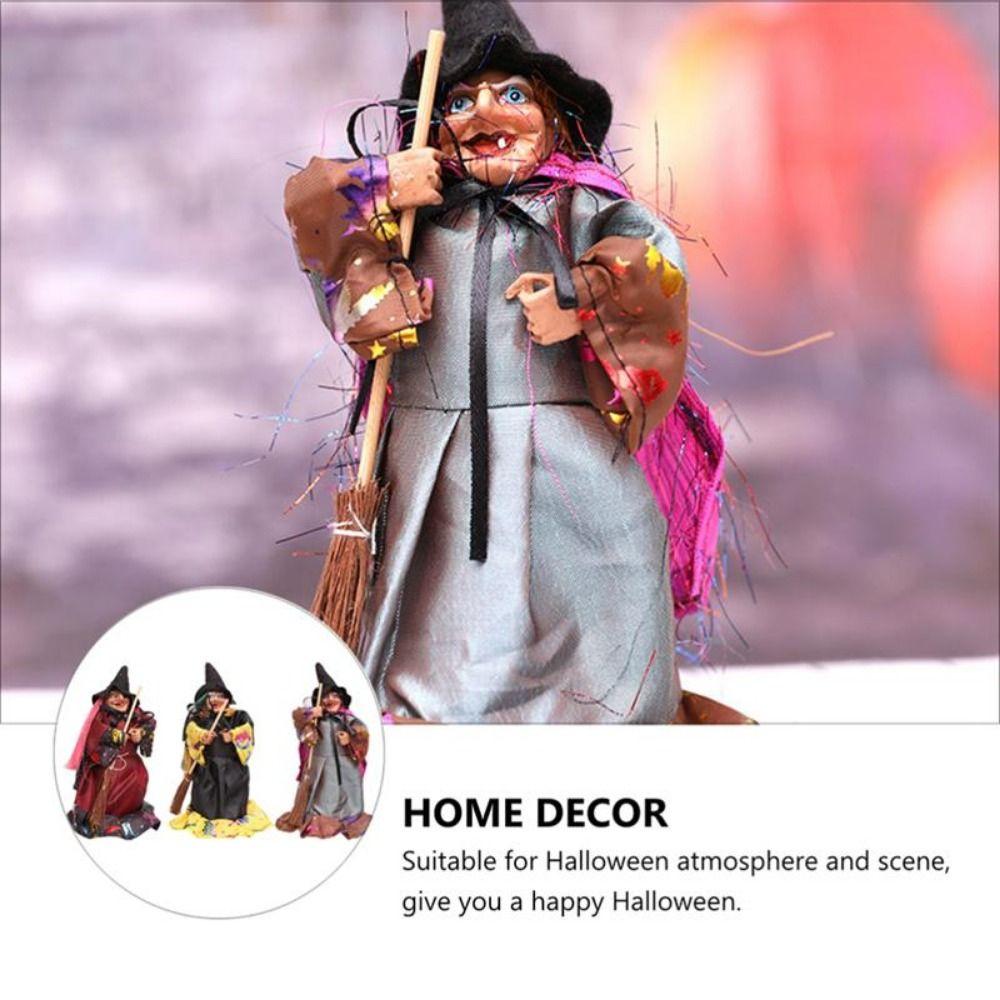 Witch Halloween Witch Ornaments Handmade Witch Broom Props Broom Witch Figurines  Home Decor