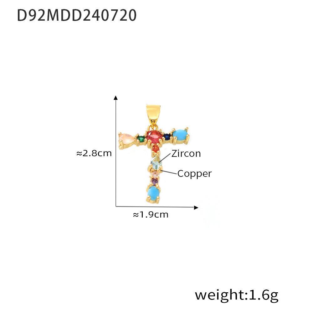 Gold-Plated Copper Pendant with Colorful Zircon & Blue Turquoise: 26 Letters Available