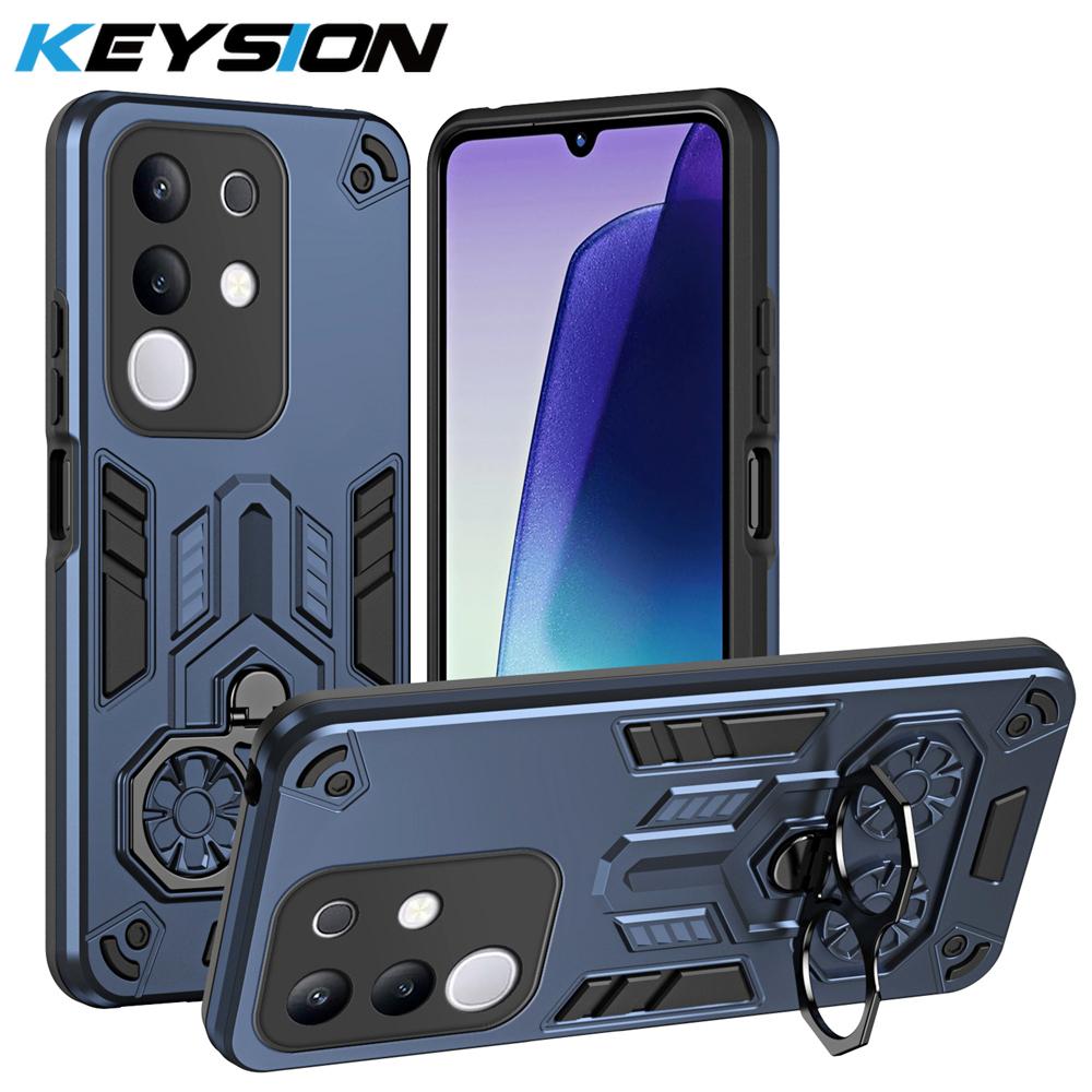 

KEYSION Противоударный бронированный чехол для VIVO Y29 4G Мягкий силикон+ПК Металлическое кольцо-подставка Задняя крышка для телефона для IQOO Z10X 5G for IQOO Z10X синий