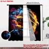 Set Of 2 Flaming Basketball Curtains Digital Printing Dynamic Orange Blue Fireball Black Background Sports Fan Room Decor Curtain Polyester