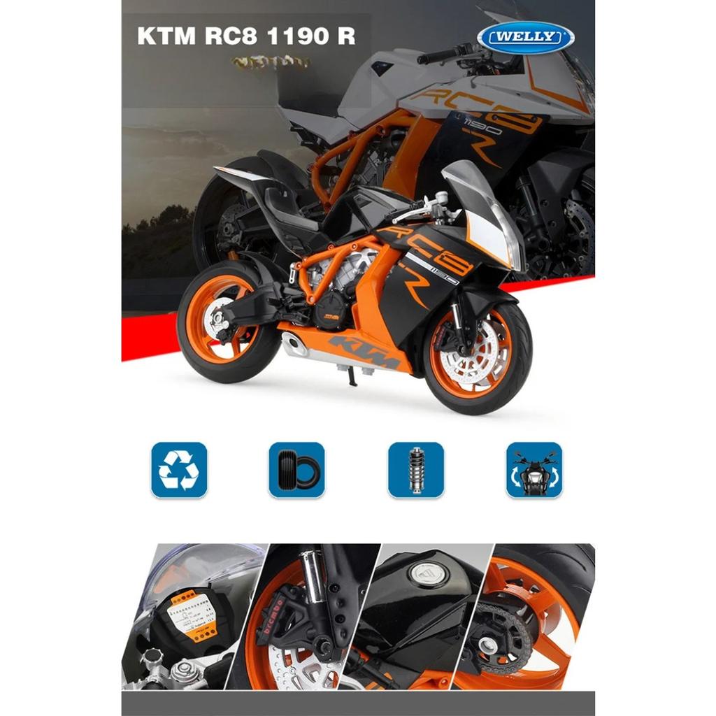 Welly 1/10 KTM 1190 RC8 R Alloy Racing Motorcycle Model Metal Street Cross-country Sports Motorcycle Model Simulation Kids Gifts