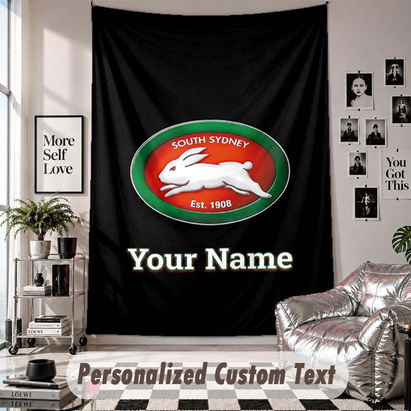 Wall Hanging Tapestry With Custom Name & Text, South Sydney Rabbitohs Decorative Tapestry For Bedroom
