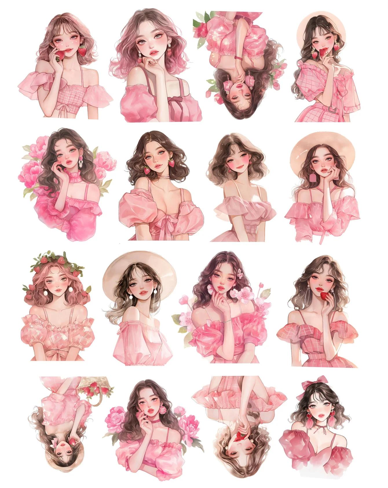 

16pcs Cute Self-made Watercolor Watercolor Pink Cute Girl Scrapbooking Stickers /Decorative /DIY Craft Photo Albums/trunk белый