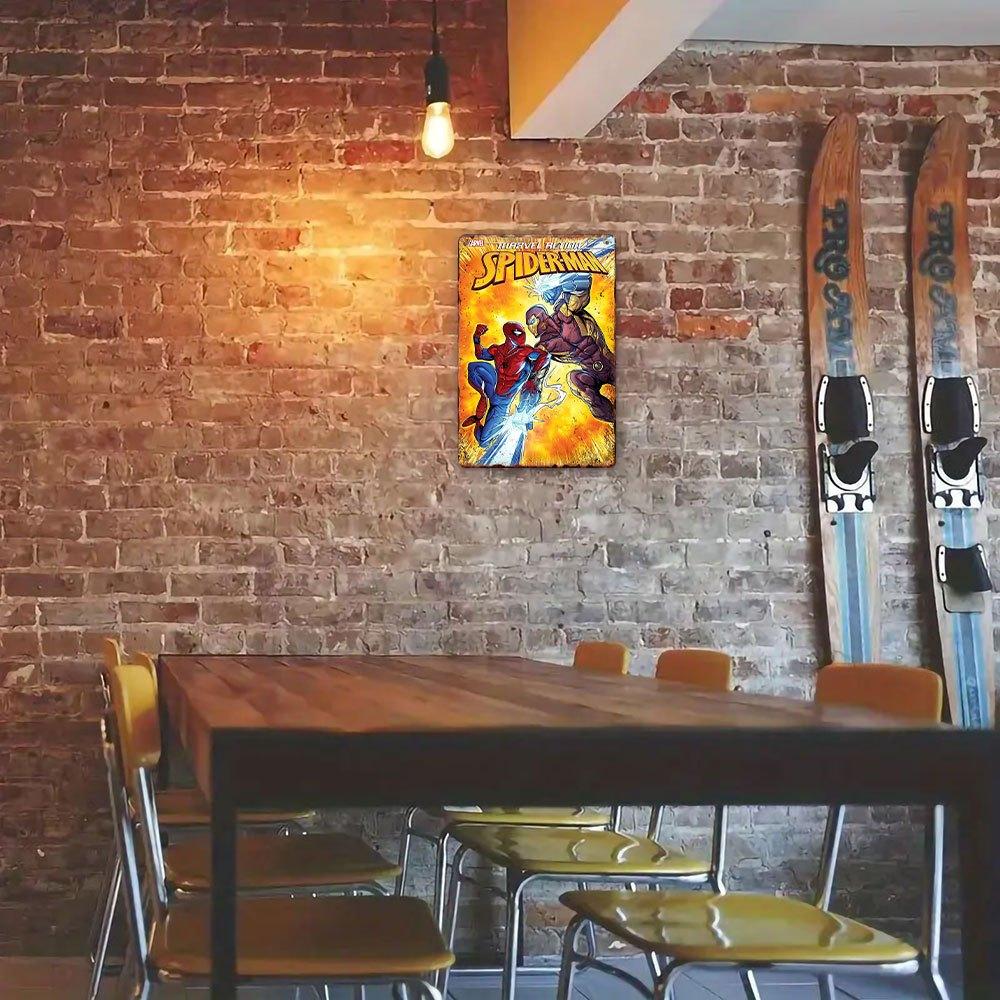 1 Marvel Tin Sign, Spider-Man vs. Villains Epic Showdown in the MCU Universe - Perfect for Walls, Rooms, Classrooms, Homes, Offi