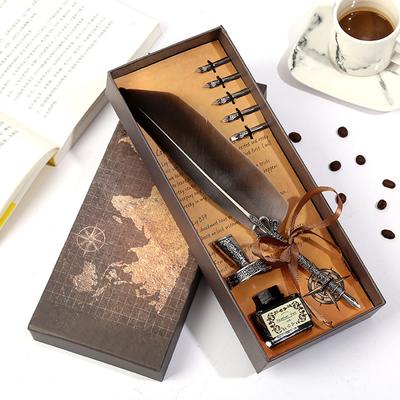 Retro Calligraphy Feather Dip Pen Writing Ink Set Stationery Quill Fountain Pen For Student Birthday Teacher Gifts Writing Tools