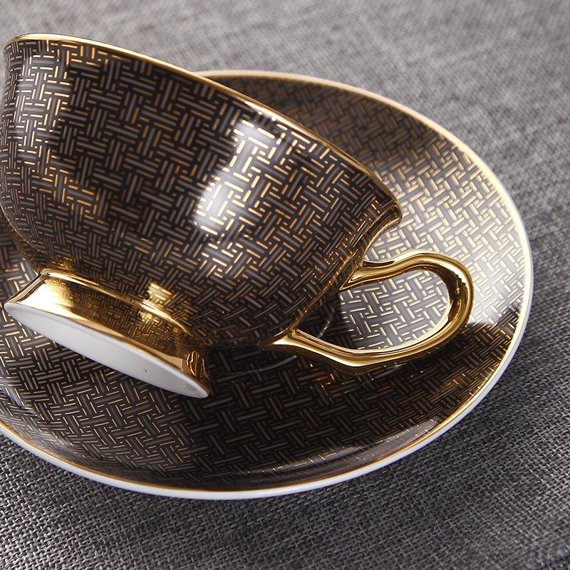 European Style Bone China Tea Cup & Saucer Set - Classic Hand-Painted Floral Design with Gold Trim