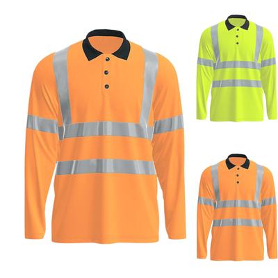 Men's Lapel Quick Dry Reflective Outdoor Construction Environmental Safety Construction Labor  Reflective Work Shirt