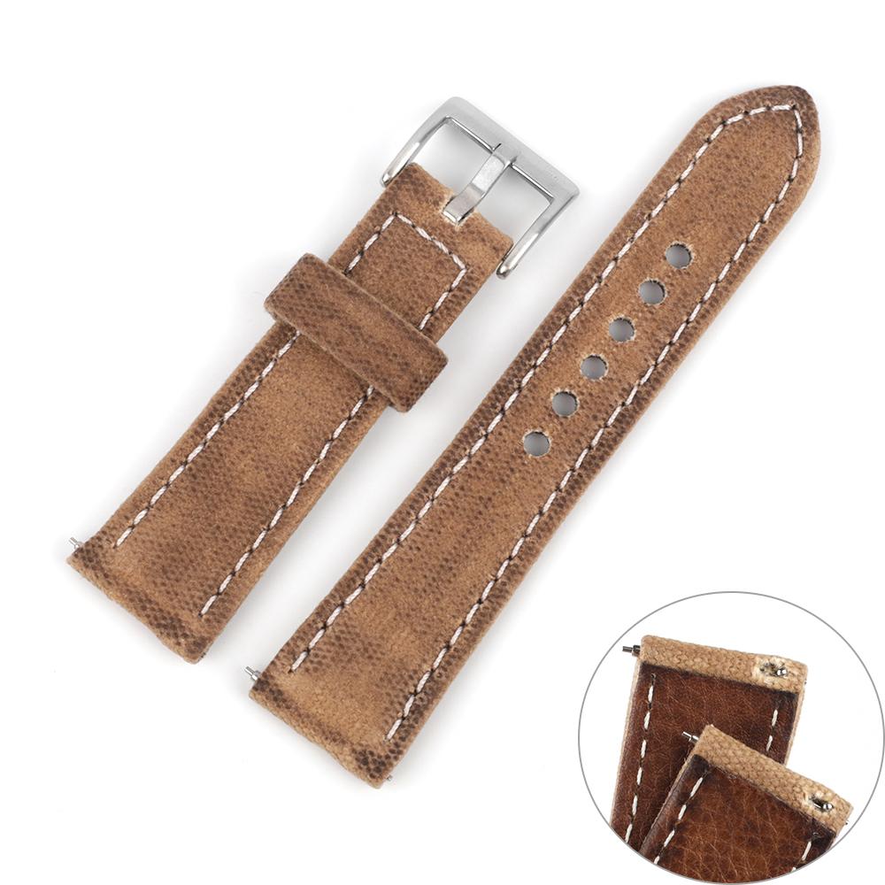 

Retro Wet Wax Canvas Watch Band Denim Strap Black Brown Blue Gray Green Replacement Belt Quick Release Watchbands Bracelet 24mm(22mm) коричневий