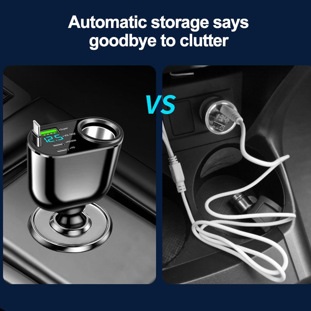 5-Port Autoladegerät mit einziehbarem Typ-C-Kabel PD Schnellladung Superschneller Handy-Autoladeadapter für Xiaomi Samsung Huawei