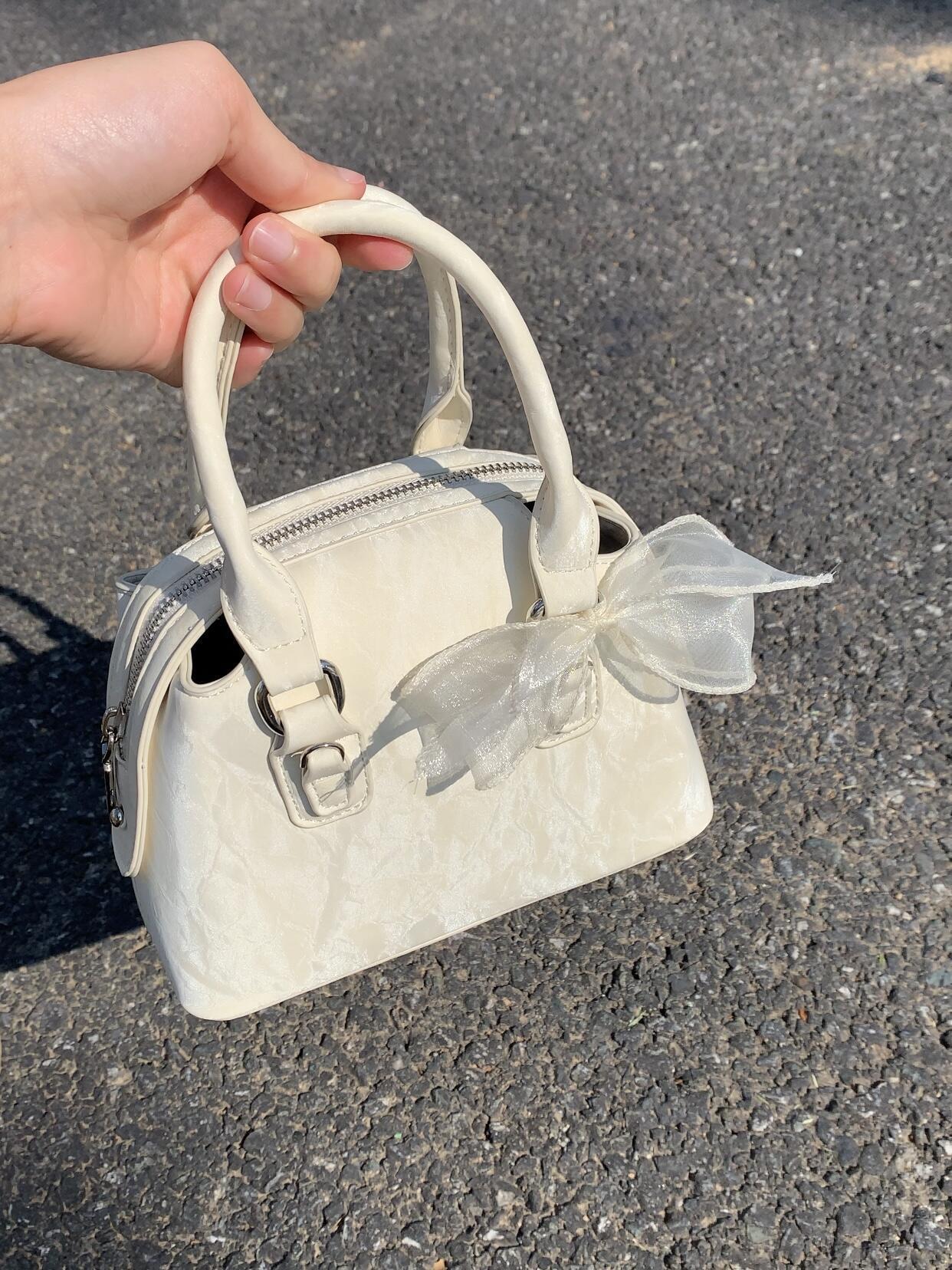 Lace Bow Boston Bag Handbag Niche Versatile Texture Fashion Messenger Bag Commuter Shell Bag