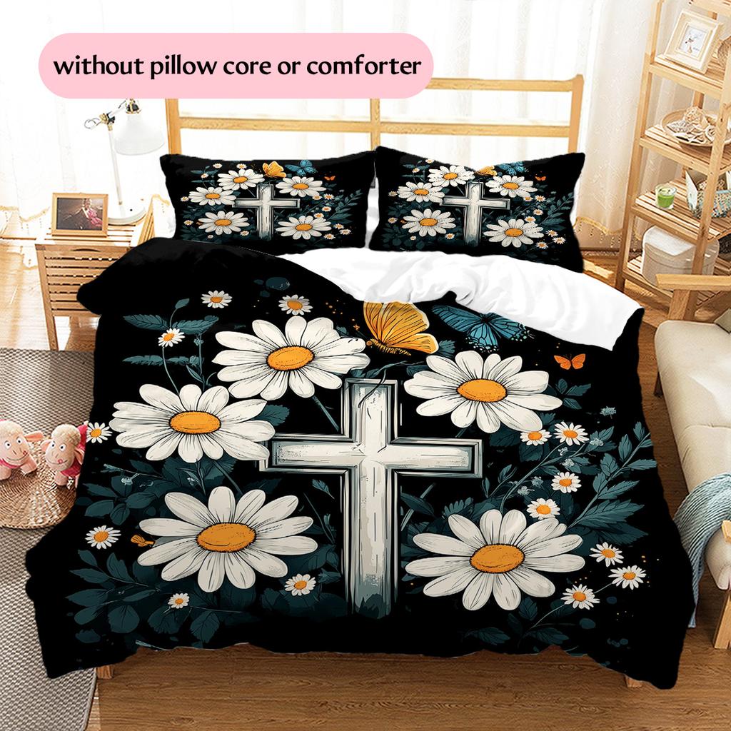 Daisy Butterfly  Pattern Bedding Quilt Set Quilt Cover Pillowcase Home Decoration  Gift (1 * Duvet Cover + 2 * Pillowcase, Without Core)